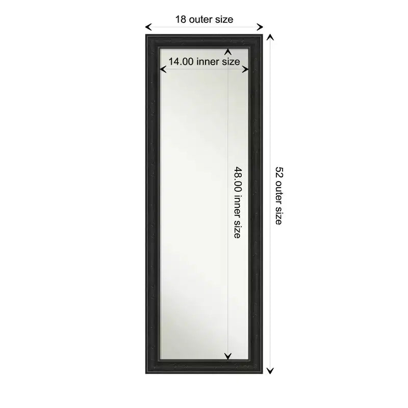 Specchio a figura intera stretto da porta non smussato, nero, motivo relitto, 45,7 x 132 cm