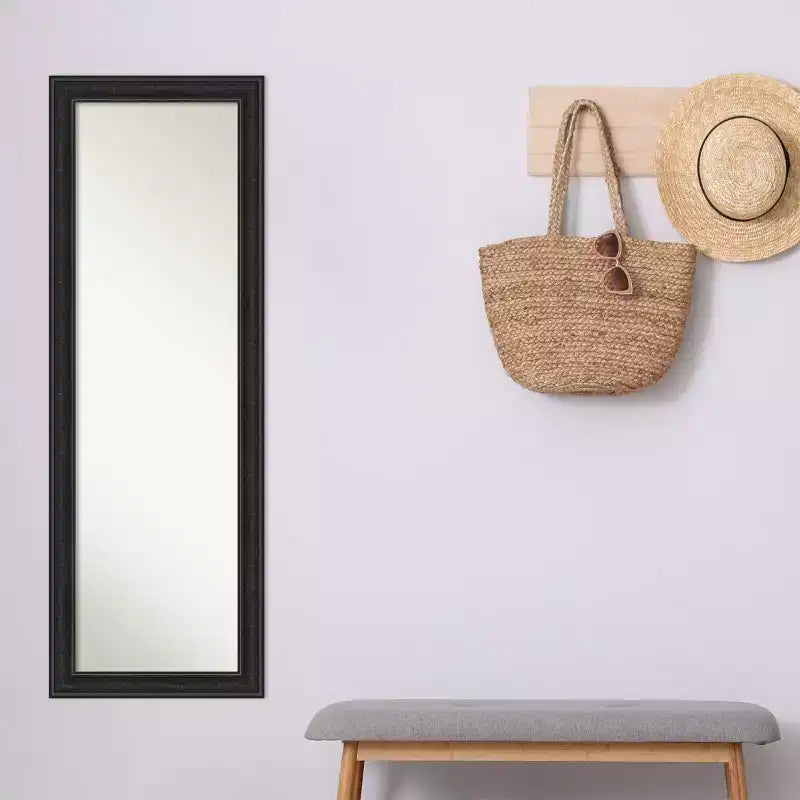 Specchio a figura intera stretto da porta non smussato, nero, motivo relitto, 45,7 x 132 cm