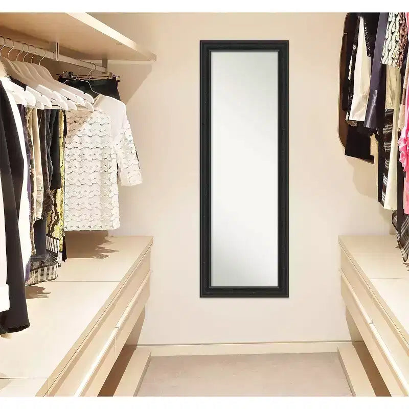 Specchio a figura intera stretto da porta non smussato, nero, motivo relitto, 45,7 x 132 cm