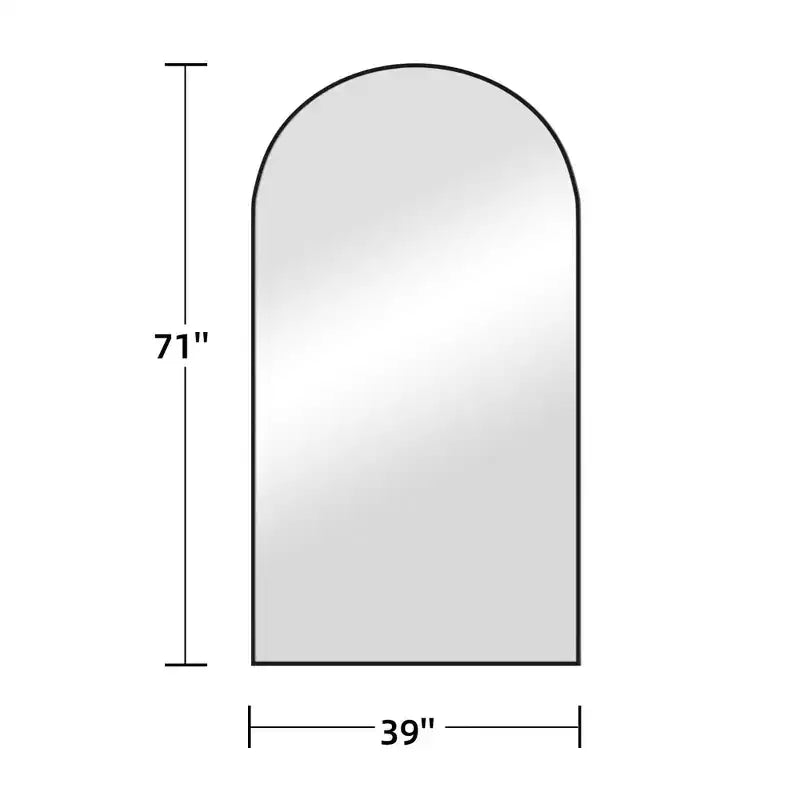 Specchio a figura intera ad arco da 39 pollici L x 71 pollici A, autoportante, con cornice in metallo, specchio da parete grande, da terra, nero