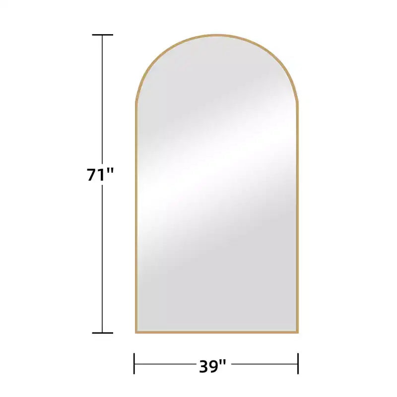 Specchio a figura intera ad arco da 39 pollici L x 71 pollici A, autoportante, con cornice in metallo, specchio da parete grande, da terra, nero