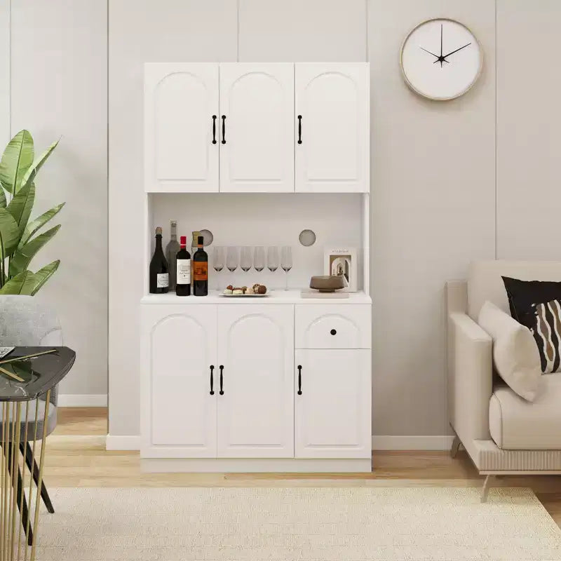 AndMakers White Wood 39.76 in. Pantry Cabinet with Microwave Oven Countertop