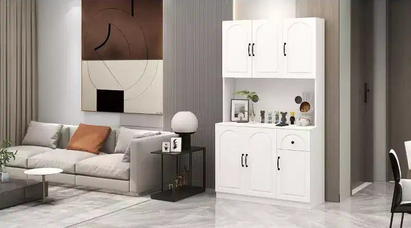 Mobile dispensa in legno bianco da 101 cm con piano per microonde