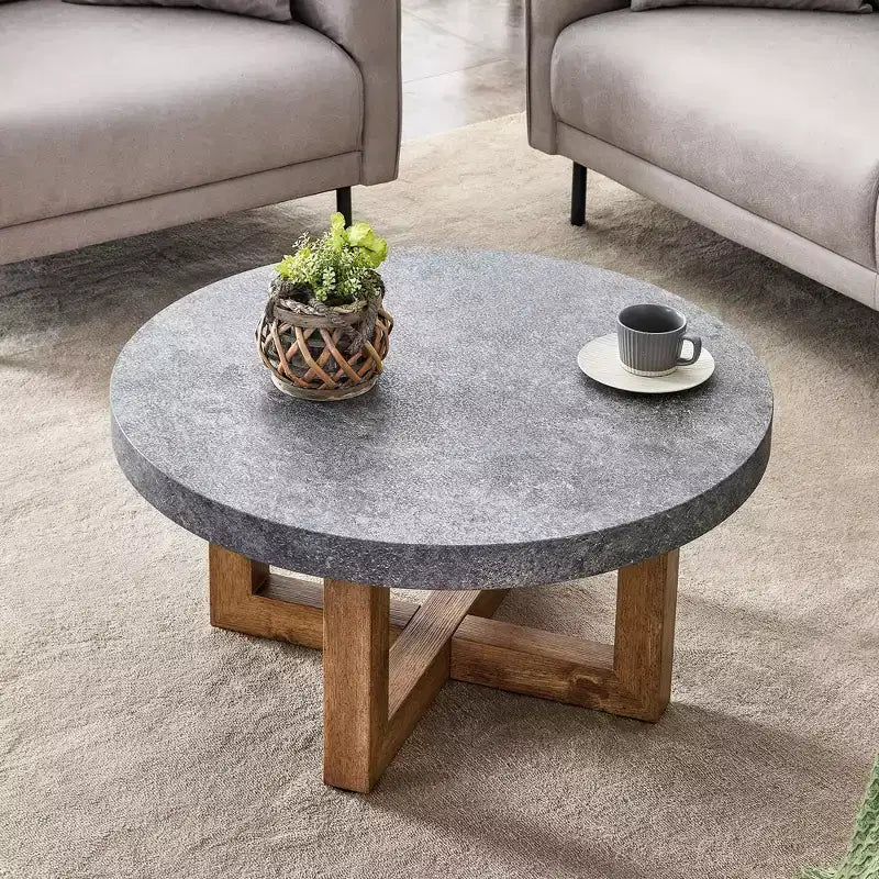 Tavolino da caffè rotondo 31.4 Modern Texture in MDF, tavolino rustico per soggiorno, grigio