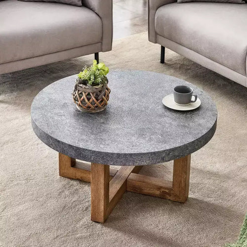 Tavolino da caffè rotondo 31.4 Modern Texture in MDF, tavolino rustico per soggiorno, grigio