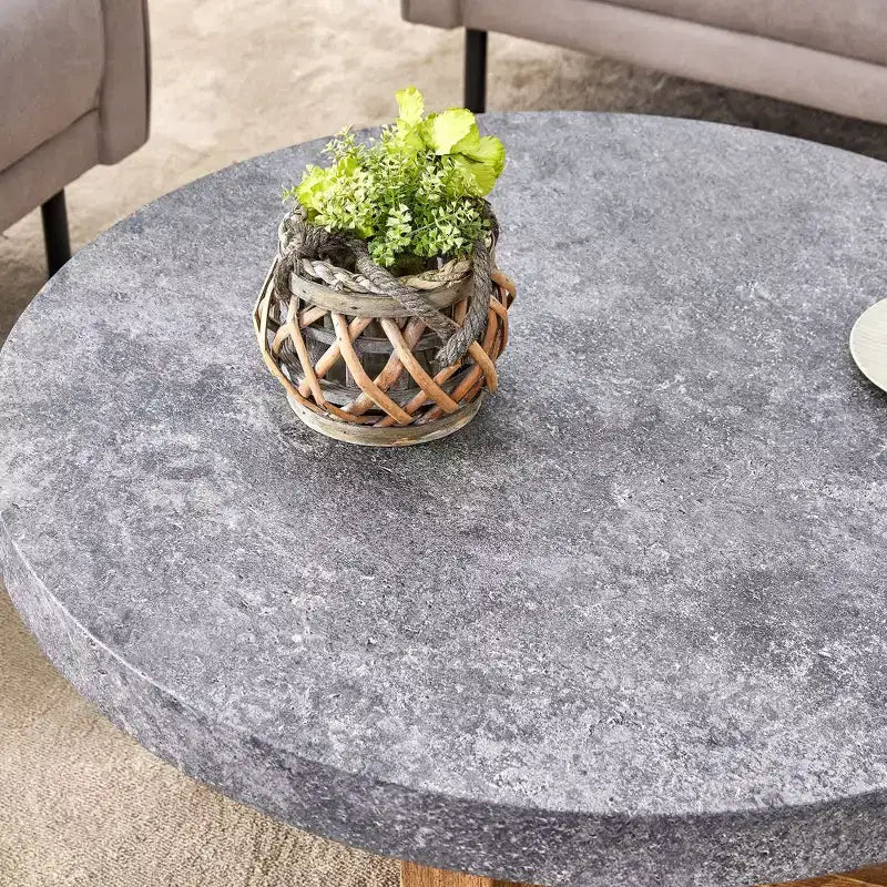 Tavolino da caffè rotondo 31.4 Modern Texture in MDF, tavolino rustico per soggiorno, grigio