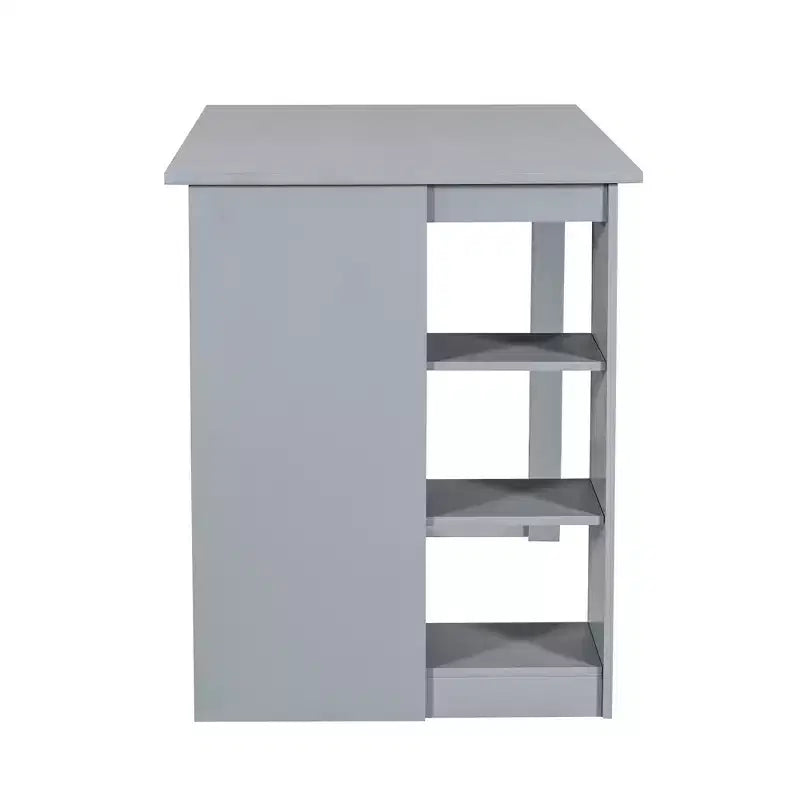 Set da pranzo in stile rustico a 5 pezzi con tavolo da altezza bancone, 4 sedie imbottite e ripiani portaoggetti a 3 livelli, grigio/naturale+bianco