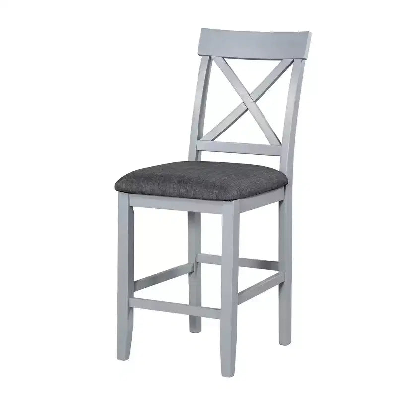 Set da pranzo in stile rustico a 5 pezzi con tavolo da altezza bancone, 4 sedie imbottite e ripiani portaoggetti a 3 livelli, grigio/naturale+bianco