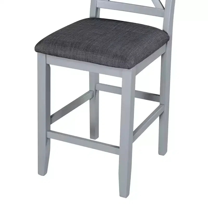 Set da pranzo in stile rustico a 5 pezzi con tavolo da altezza bancone, 4 sedie imbottite e ripiani portaoggetti a 3 livelli, grigio/naturale+bianco