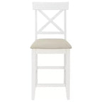 Set da pranzo in stile rustico a 5 pezzi con tavolo da altezza bancone, 4 sedie imbottite e ripiani portaoggetti a 3 livelli, grigio/naturale+bianco