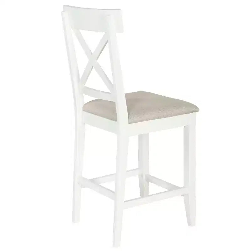 Set da pranzo in stile rustico a 5 pezzi con tavolo da altezza bancone, 4 sedie imbottite e ripiani portaoggetti a 3 livelli, grigio/naturale+bianco