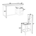 Set da pranzo in stile rustico a 5 pezzi con tavolo da altezza bancone, 4 sedie imbottite e ripiani portaoggetti a 3 livelli, grigio/naturale+bianco