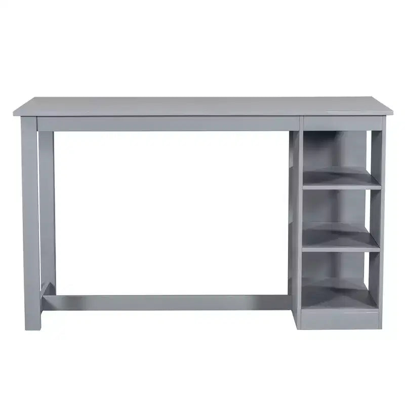Set da pranzo in stile rustico a 5 pezzi con tavolo da altezza bancone, 4 sedie imbottite e ripiani portaoggetti a 3 livelli, grigio/naturale+bianco