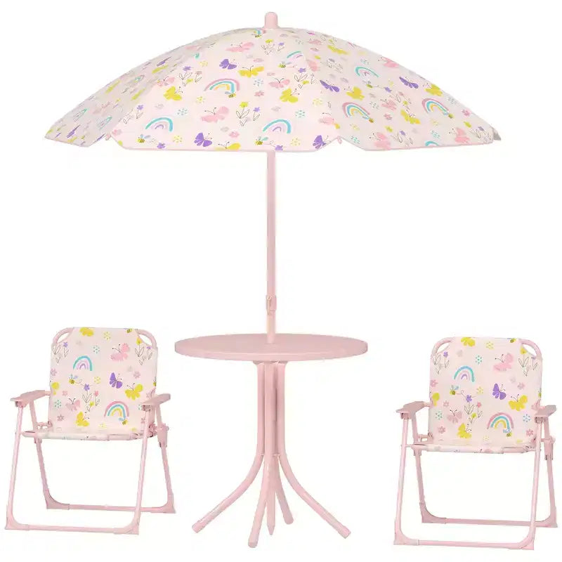 Set tavolo e sedie da picnic per bambini, tavolo per attività all'aperto con 2 sedie pieghevoli, ombrellone rimovibile, per giardino, cortile