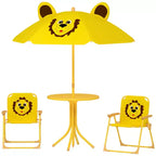 Set tavolo e sedie da picnic per bambini, tavolo per attività all'aperto con 2 sedie pieghevoli, ombrellone rimovibile, per giardino, cortile