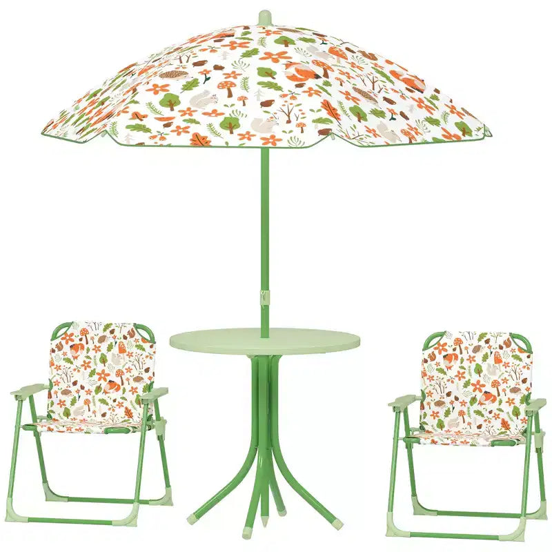 Set tavolo e sedie da picnic per bambini, tavolo per attività all'aperto con 2 sedie pieghevoli, ombrellone rimovibile, per giardino, cortile
