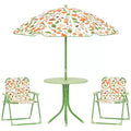 Qaba Kids Picnic Table and Chair Set, Outdoor Activity Table with 2 Foldable Chairs, Removable Umbrella, for Backyard, Garden