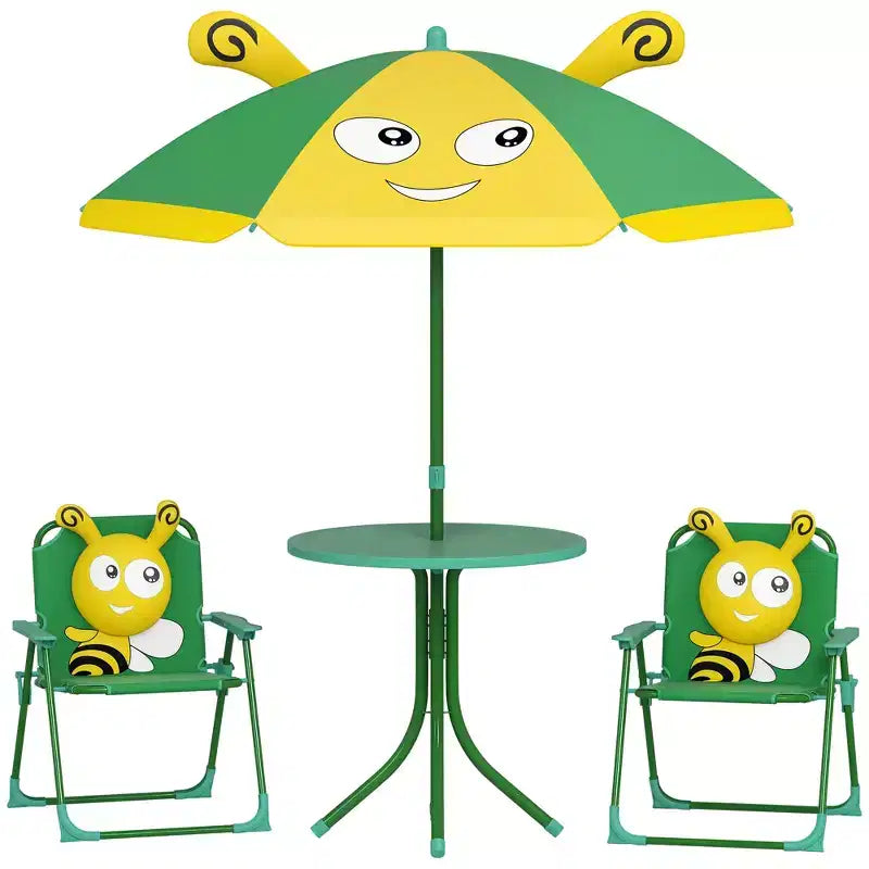 Set tavolo e sedie da picnic per bambini, tavolo per attività all'aperto con 2 sedie pieghevoli, ombrellone rimovibile, per giardino, cortile