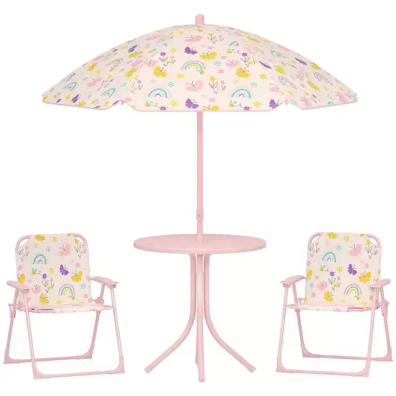 Set tavolo e sedie da picnic per bambini, tavolo per attività all'aperto con 2 sedie pieghevoli, ombrellone rimovibile, per giardino, cortile