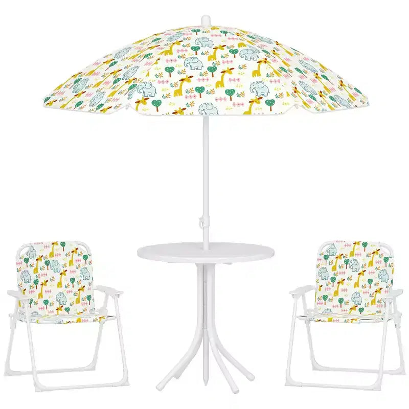 Set tavolo e sedie da picnic per bambini, tavolo per attività all'aperto con 2 sedie pieghevoli, ombrellone rimovibile, per giardino, cortile
