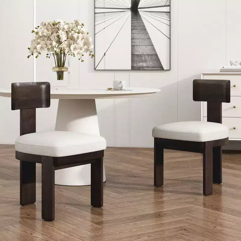 Sedie da pranzo Gaynor in ciniglia imbottite in legno di gomma stile Mid-Century Modern (set da 2)