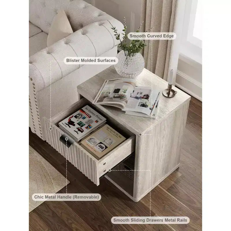 Comodino scandinavo con cassetti a incasso, mobile contenitore grande moderno di metà secolo in legno