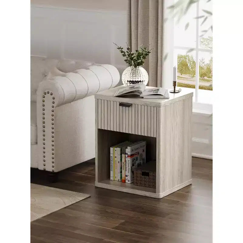 Comodino scandinavo con cassetti a incasso, mobile contenitore grande moderno di metà secolo in legno