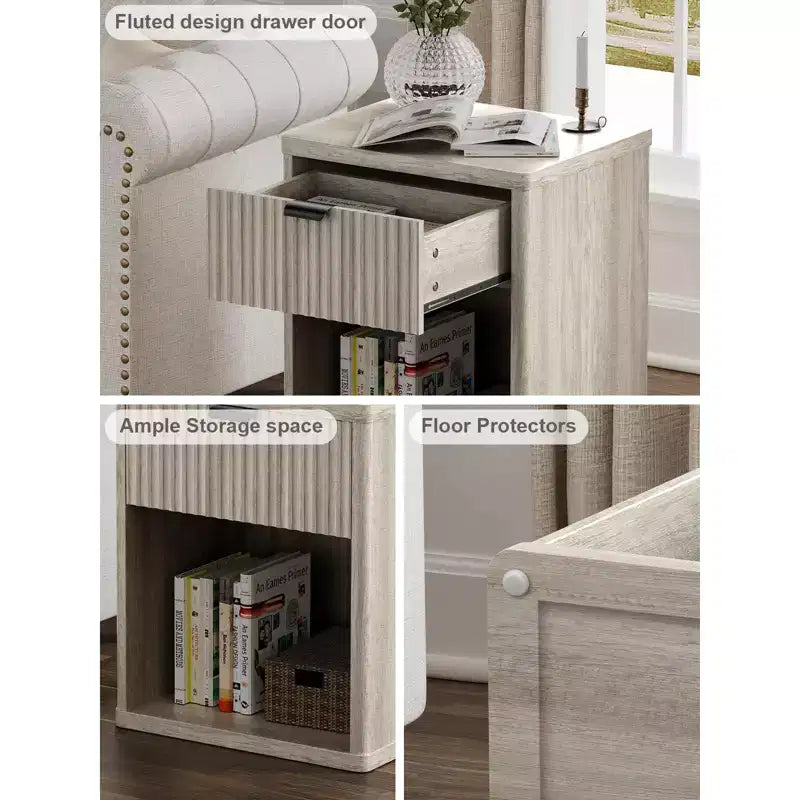 Comodino scandinavo con cassetti a incasso, mobile contenitore grande moderno di metà secolo in legno