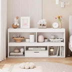 Libreria per bambini a 2 ripiani e organizer giocattoli con 5 vani + 1 cassetto, bianca per sala giochi/camera dei bambini