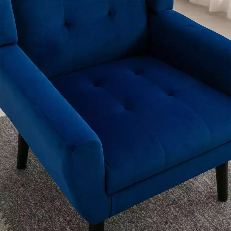 Poltrona moderna accent con bottoni a vista, poltrona da salotto morbida imbottita con gambe in legno nero, ergonomica per camera da letto