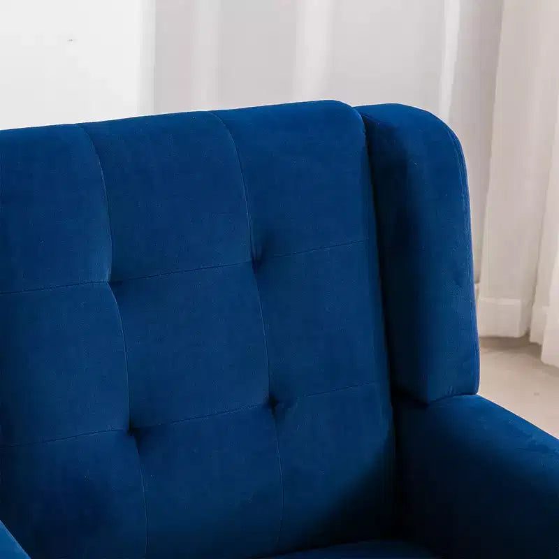 Poltrona moderna accent con bottoni a vista, poltrona da salotto morbida imbottita con gambe in legno nero, ergonomica per camera da letto