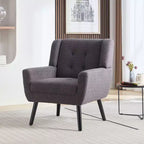 Poltrona moderna accent con bottoni a vista, poltrona da salotto morbida imbottita con gambe in legno nero, ergonomica per camera da letto