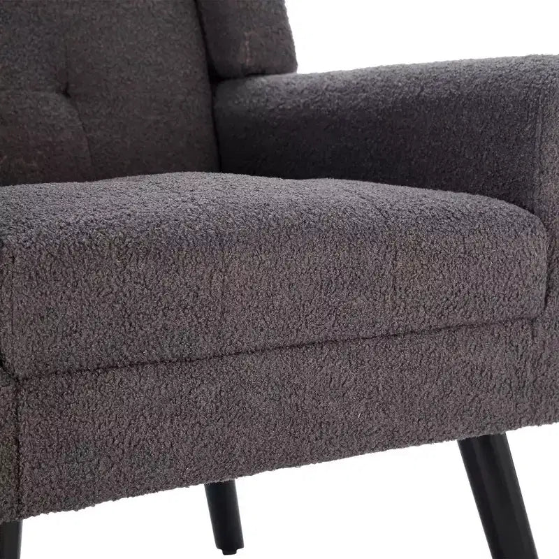 Poltrona moderna accent con bottoni a vista, poltrona da salotto morbida imbottita con gambe in legno nero, ergonomica per camera da letto