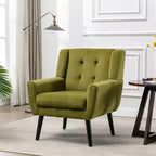 Poltrona moderna accent con bottoni a vista, poltrona da salotto morbida imbottita con gambe in legno nero, ergonomica per camera da letto