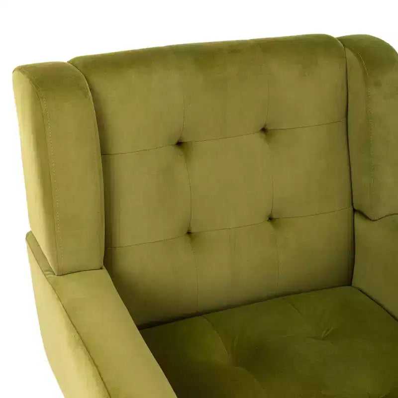 Poltrona moderna accent con bottoni a vista, poltrona da salotto morbida imbottita con gambe in legno nero, ergonomica per camera da letto
