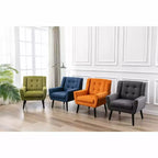 Poltrona moderna accent con bottoni a vista, poltrona da salotto morbida imbottita con gambe in legno nero, ergonomica per camera da letto