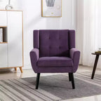 Poltrona moderna accent con bottoni a vista, poltrona da salotto morbida imbottita con gambe in legno nero, ergonomica per camera da letto