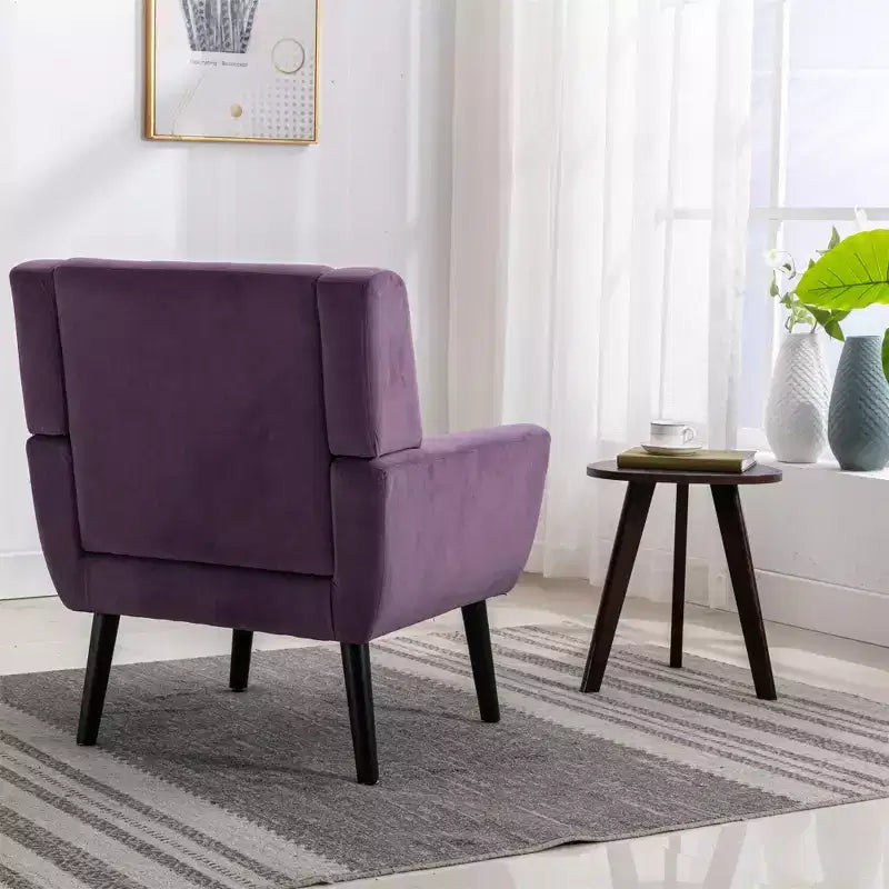 Poltrona moderna accent con bottoni a vista, poltrona da salotto morbida imbottita con gambe in legno nero, ergonomica per camera da letto