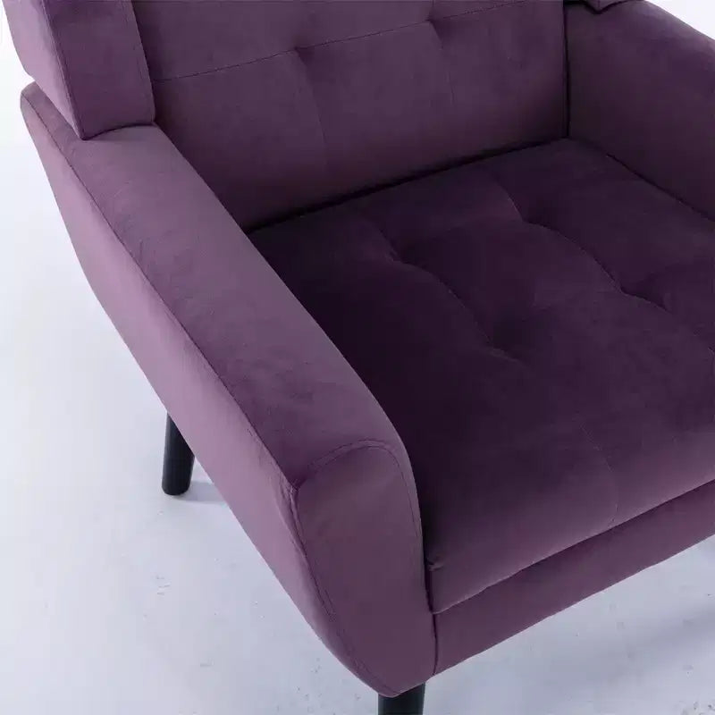 Poltrona moderna accent con bottoni a vista, poltrona da salotto morbida imbottita con gambe in legno nero, ergonomica per camera da letto