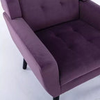 Poltrona moderna accent con bottoni a vista, poltrona da salotto morbida imbottita con gambe in legno nero, ergonomica per camera da letto