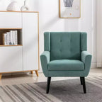 Poltrona moderna accent con bottoni a vista, poltrona da salotto morbida imbottita con gambe in legno nero, ergonomica per camera da letto