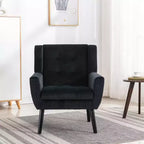 Poltrona moderna accent con bottoni a vista, poltrona da salotto morbida imbottita con gambe in legno nero, ergonomica per camera da letto