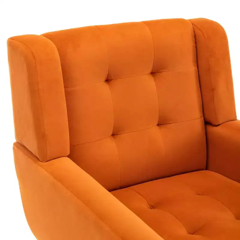 Poltrona moderna accent con bottoni a vista, poltrona da salotto morbida imbottita con gambe in legno nero, ergonomica per camera da letto