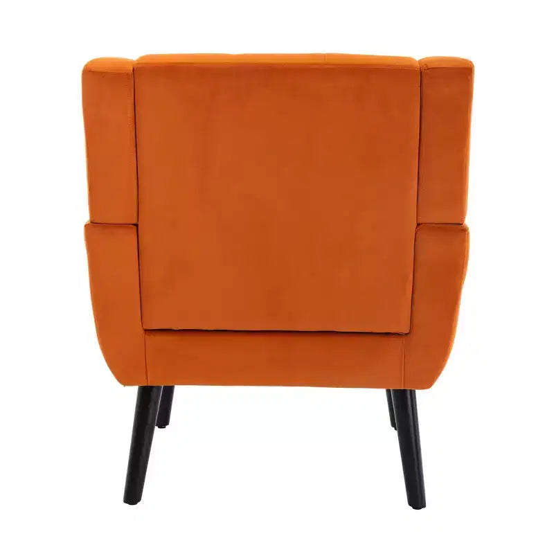 Poltrona moderna accent con bottoni a vista, poltrona da salotto morbida imbottita con gambe in legno nero, ergonomica per camera da letto