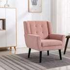 Poltrona moderna accent con bottoni a vista, poltrona da salotto morbida imbottita con gambe in legno nero, ergonomica per camera da letto