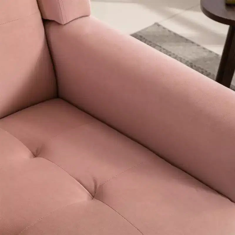 Poltrona moderna accent con bottoni a vista, poltrona da salotto morbida imbottita con gambe in legno nero, ergonomica per camera da letto