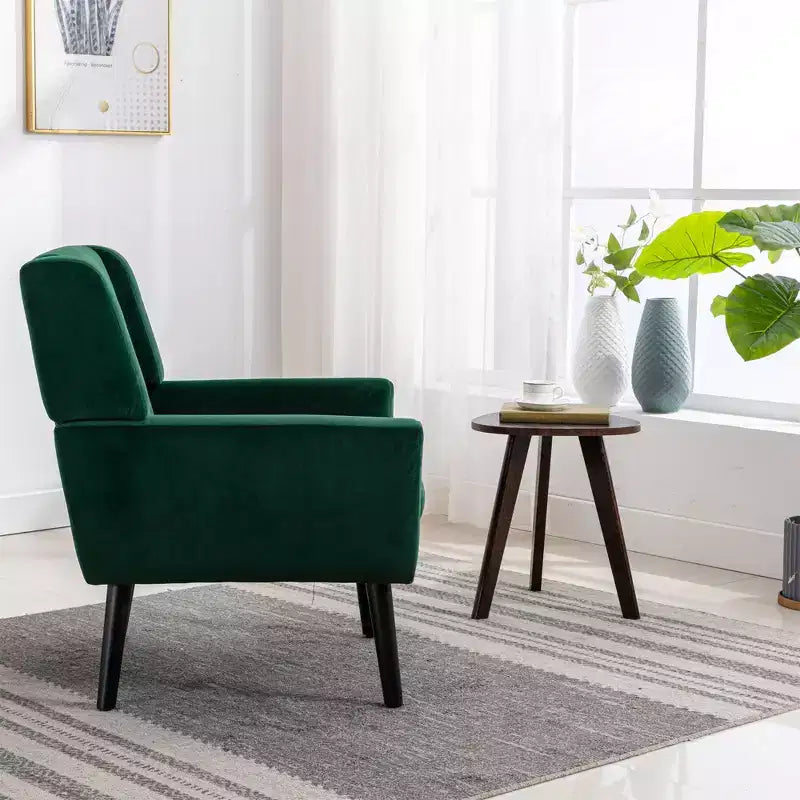 Poltrona moderna accent con bottoni a vista, poltrona da salotto morbida imbottita con gambe in legno nero, ergonomica per camera da letto