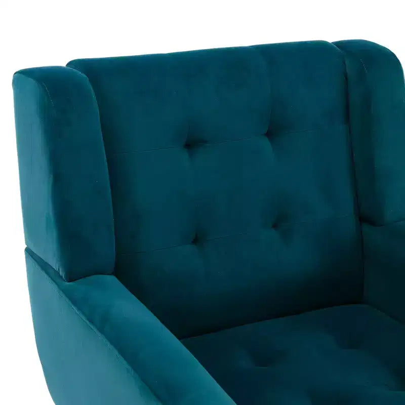 Poltrona moderna accent con bottoni a vista, poltrona da salotto morbida imbottita con gambe in legno nero, ergonomica per camera da letto