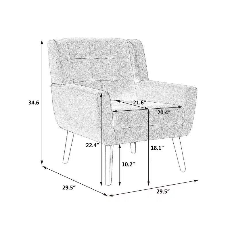 Poltrona moderna accent con bottoni a vista, poltrona da salotto morbida imbottita con gambe in legno nero, ergonomica per camera da letto