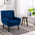 Poltrona moderna accent con bottoni a vista, poltrona da salotto morbida imbottita con gambe in legno nero, ergonomica per camera da letto